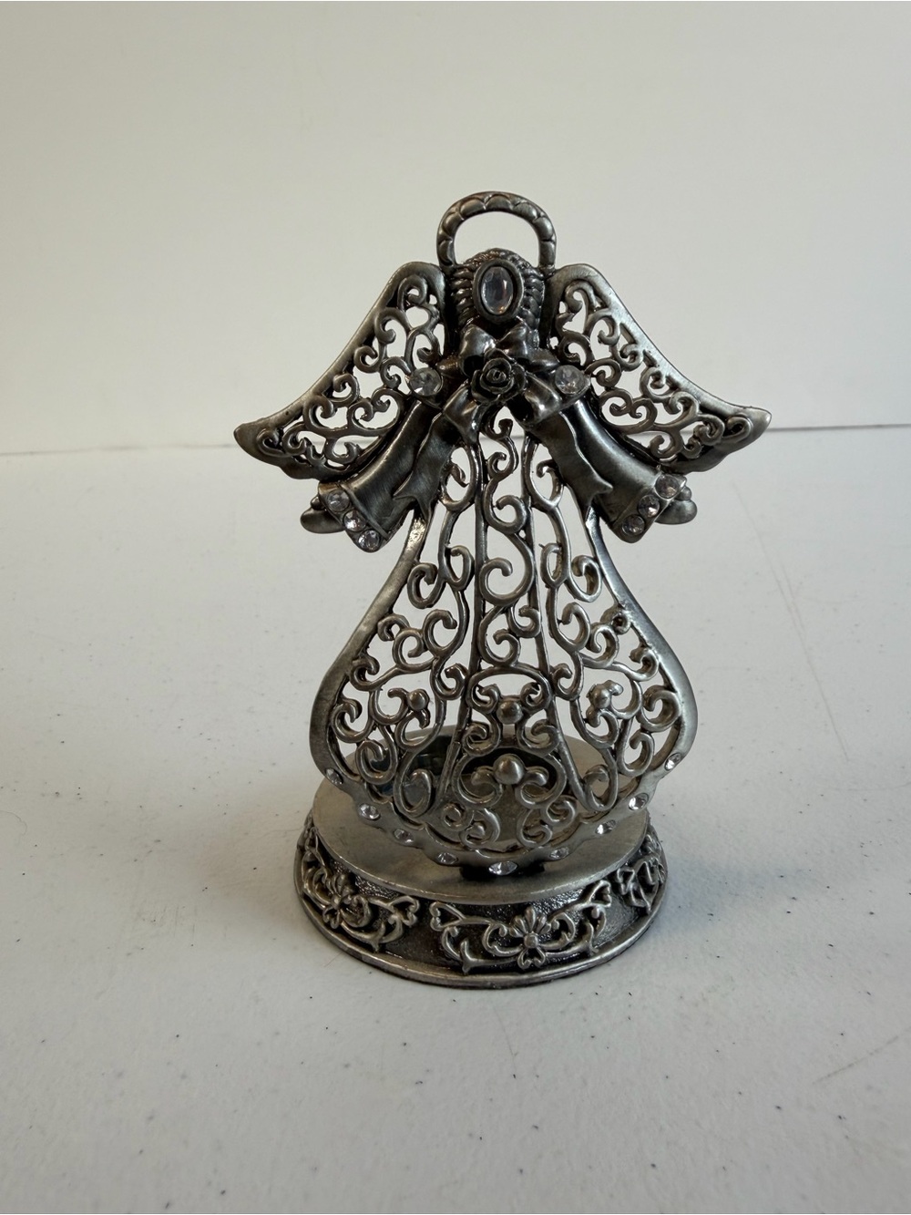 Vintage 90s Angel Tealight Candle Holder Traditional Christmas Silver Tone Decor